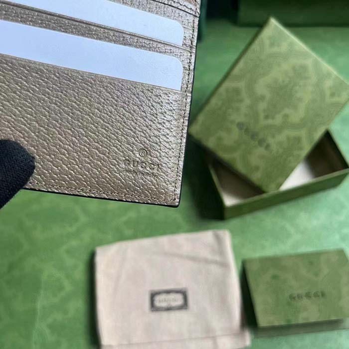 Gucci Unisex GG Marmont Card Case Wallet Taupe Leather Double G