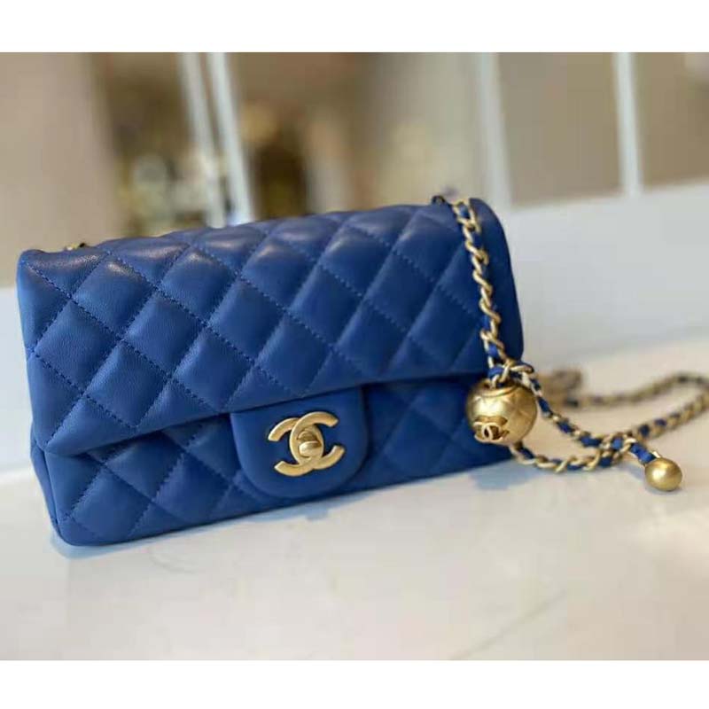 Chanel Women Mini Flap Bag Lambskin & Gold-Tone Metal Blue