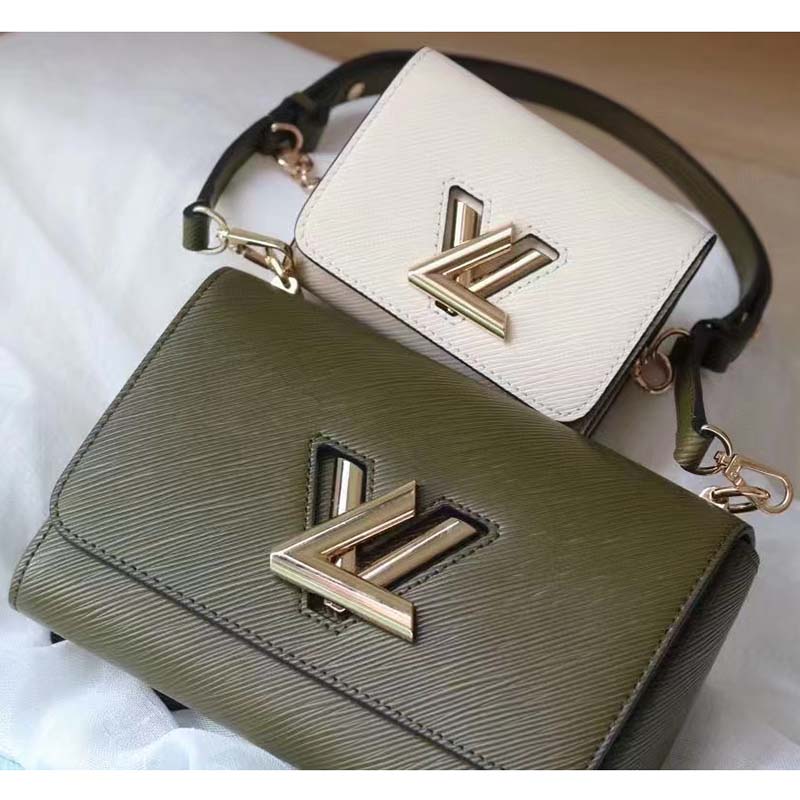 Louis Vuitton LV Women Twist MM Handbag Green White Epi Grained Cowhide Leather