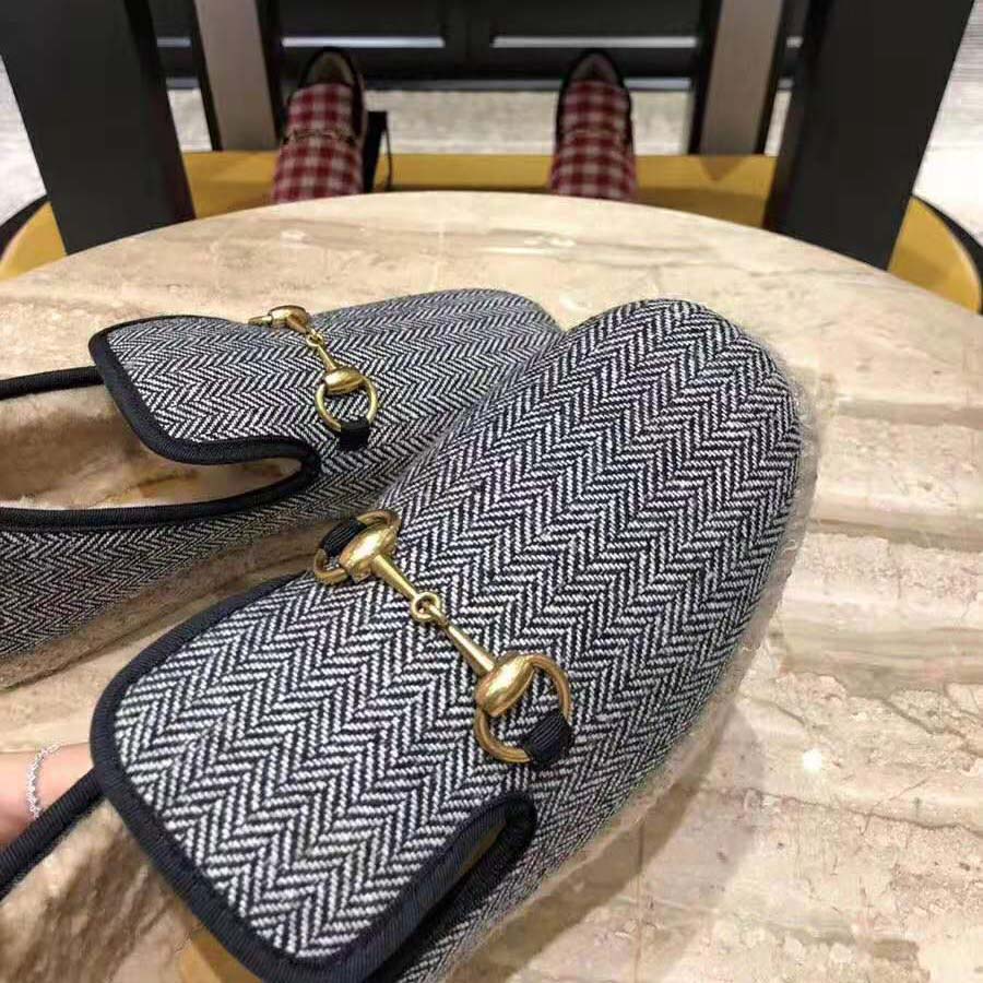 Gucci Unisex GG Herringbone Loafer in Blue and White Herringbone