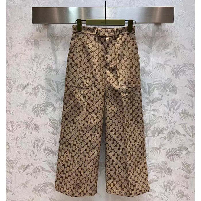 Gucci Women GG Canvas Pant Belt Loops Wide Leg Cropped Length