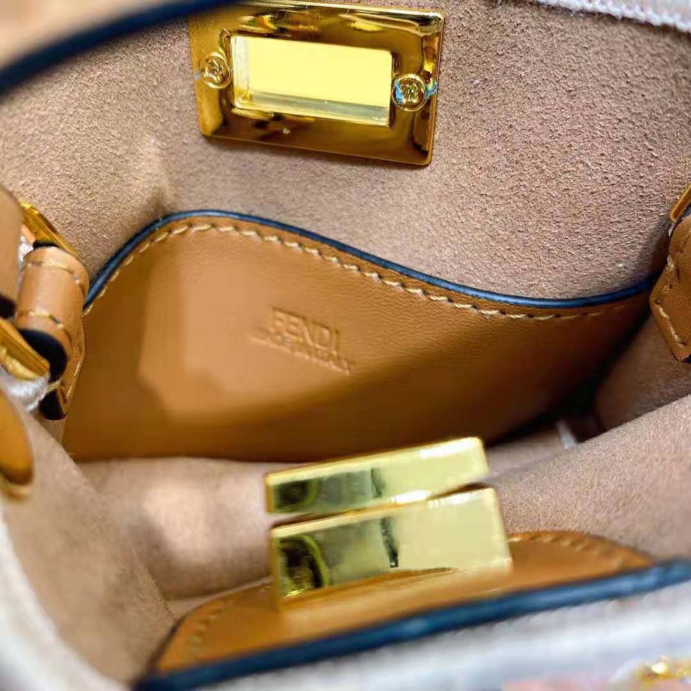 Fendi Women Nano Peekaboo Charm Beige Wool Charm-Pink