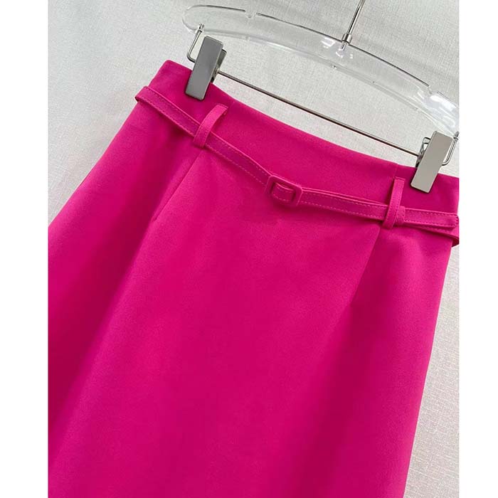 Dior Women CD Mid-Length Straight-Cut Skirt Passion Pink Wool Silk Waistband Side Vents