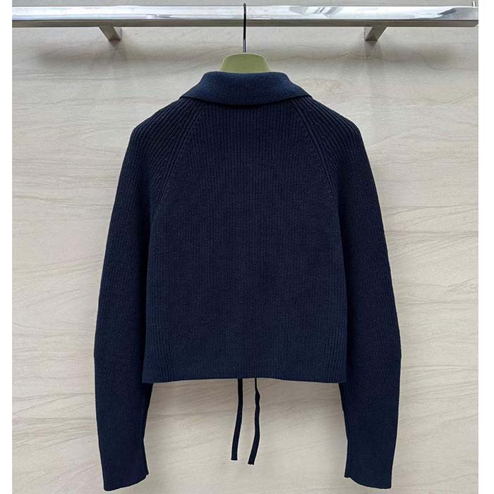 Gucci Women GG Chunky Rib Cotton Polo Top Knitted Label Raglan Long Sleeves