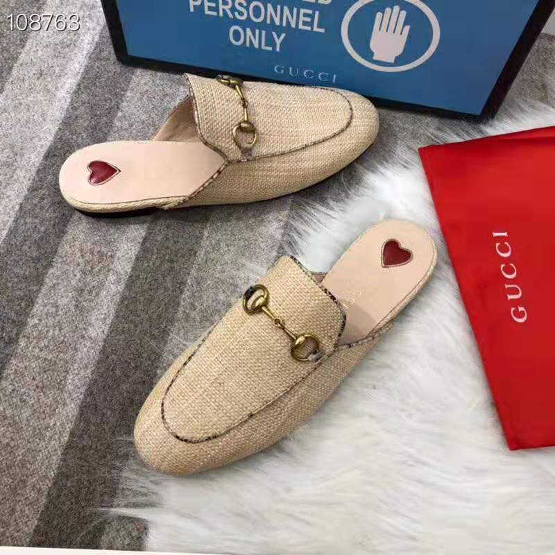 Gucci Women Princetown Raffia Slipper 1cm Heel-Sandy