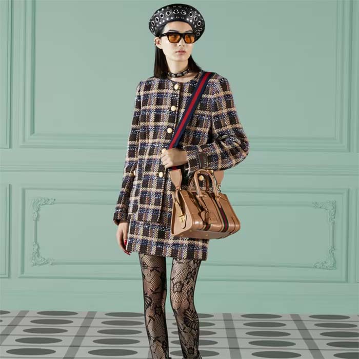 Gucci Unsiex GG Bauletto Small Top Handle Bag Light Brown Smooth Leather