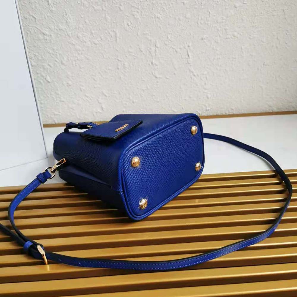 Prada Women Small Saffiano Leather Prada Panier Bag-Navy