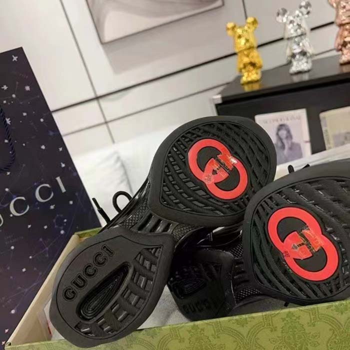 Gucci Unisex GG Gucci Run GG Crystal Mesh Sneaker Black Suede Mid 6 CM Heel