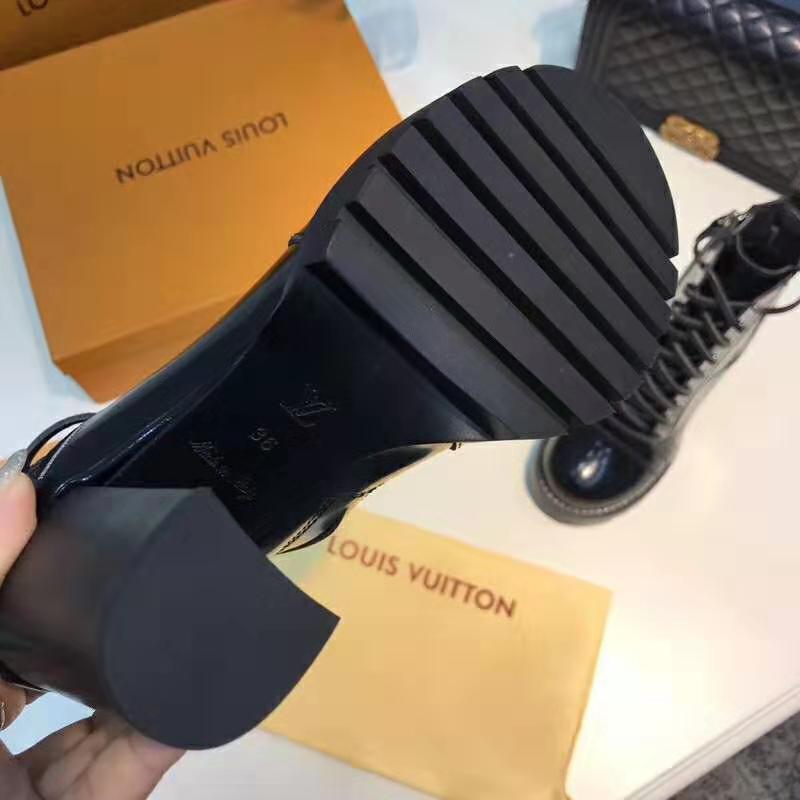 Louis Vuitton LV Women Star Trail Ankle Boot in Supple Black Calf Leather with Monogram Canvas-Black