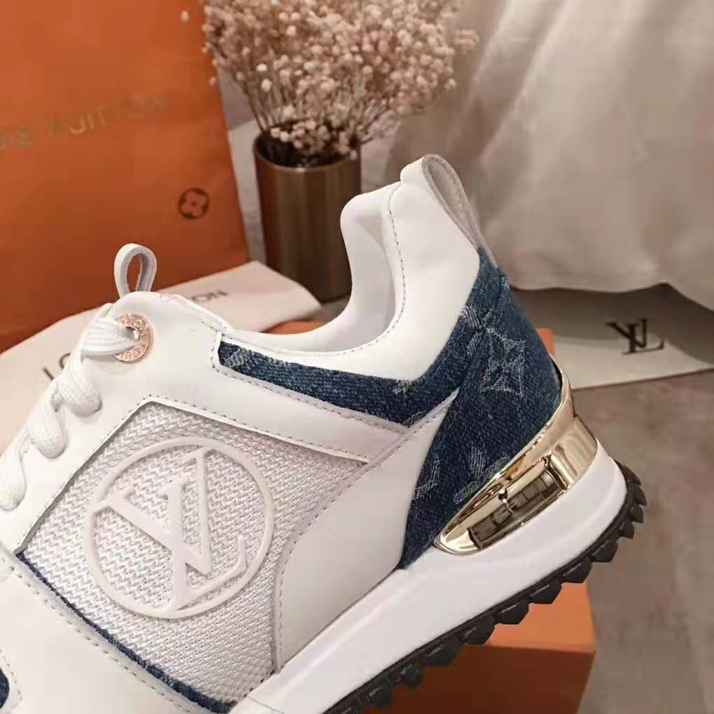 Louis Vuitton LV Women Run Away Sneaker in Monogram Denim and Calf Leather-Blue