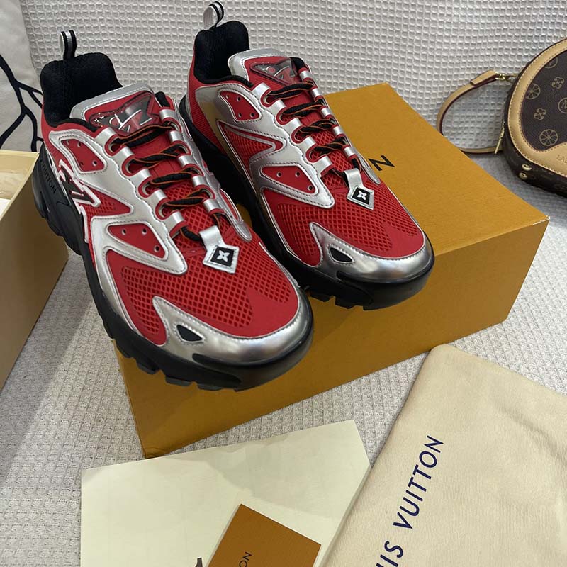 Louis Vuitton Unisex LV Runner Tatic Sneaker Red Mix Materials Rubber Monogram Flowers