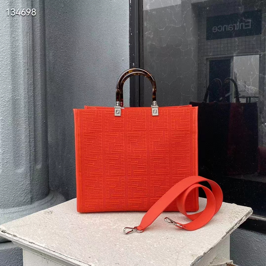 Fendi Women Sunshine Medium Red FF Fabric Shopper