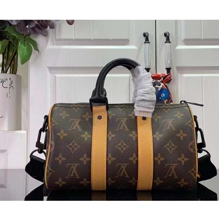 Louis Vuitton LV Unisex Keepall Bandoulière 25 Radiant Sun Monogram Macassar Coated Canvas