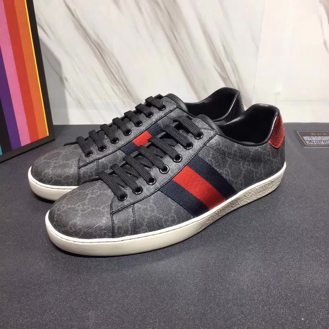 Gucci Men Ace GG Supreme Canvas Sneaker Shoes-Grey