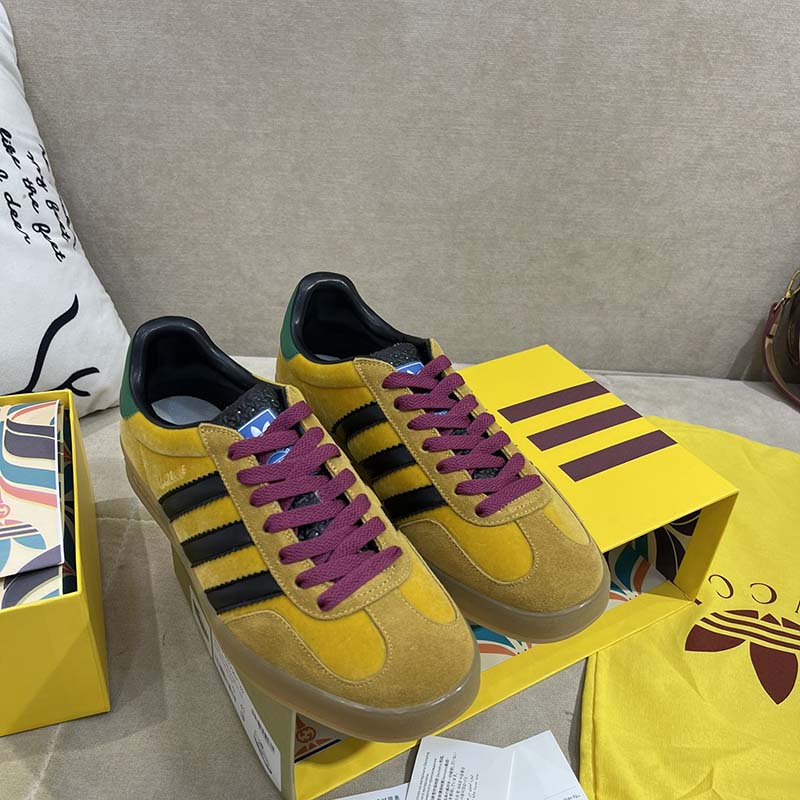 Gucci Unisex Adidas x Gucci Gazelle Sneaker Yellow Velvet Beige Suede Low Heel
