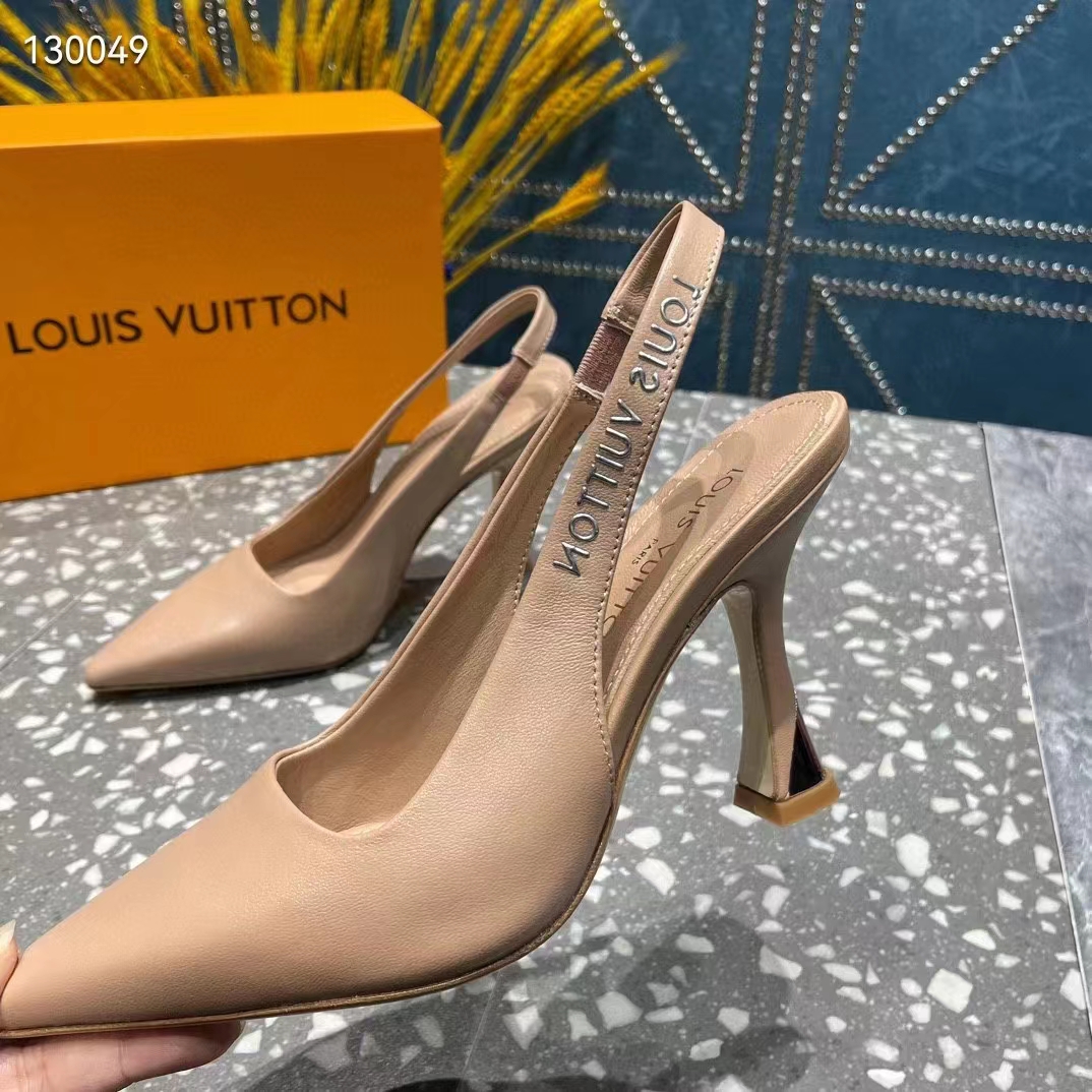 Louis Vuitton LV Women Sparkle Slingback Pump Nude Pink Calf Leather Elasticized 9.5 Cm Heel