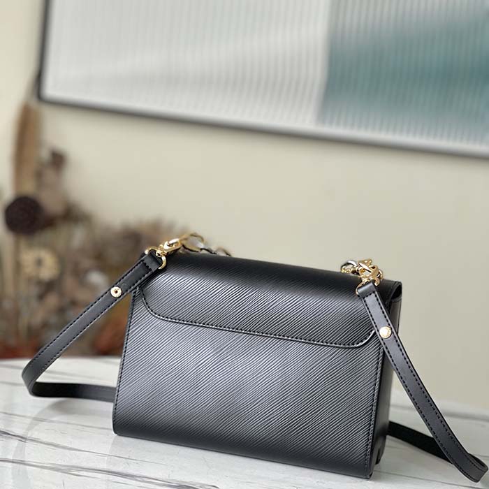 Louis Vuitton LV Women Twist MM Handbag Black Epi Grained Smooth Cowhide Leather