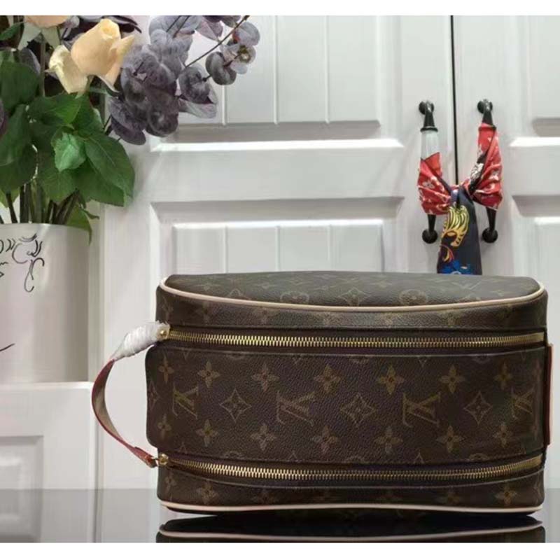 Louis Vuitton LV Unisex Dopp Kit Toilet Pouch Brown Monogram Coated Canvas