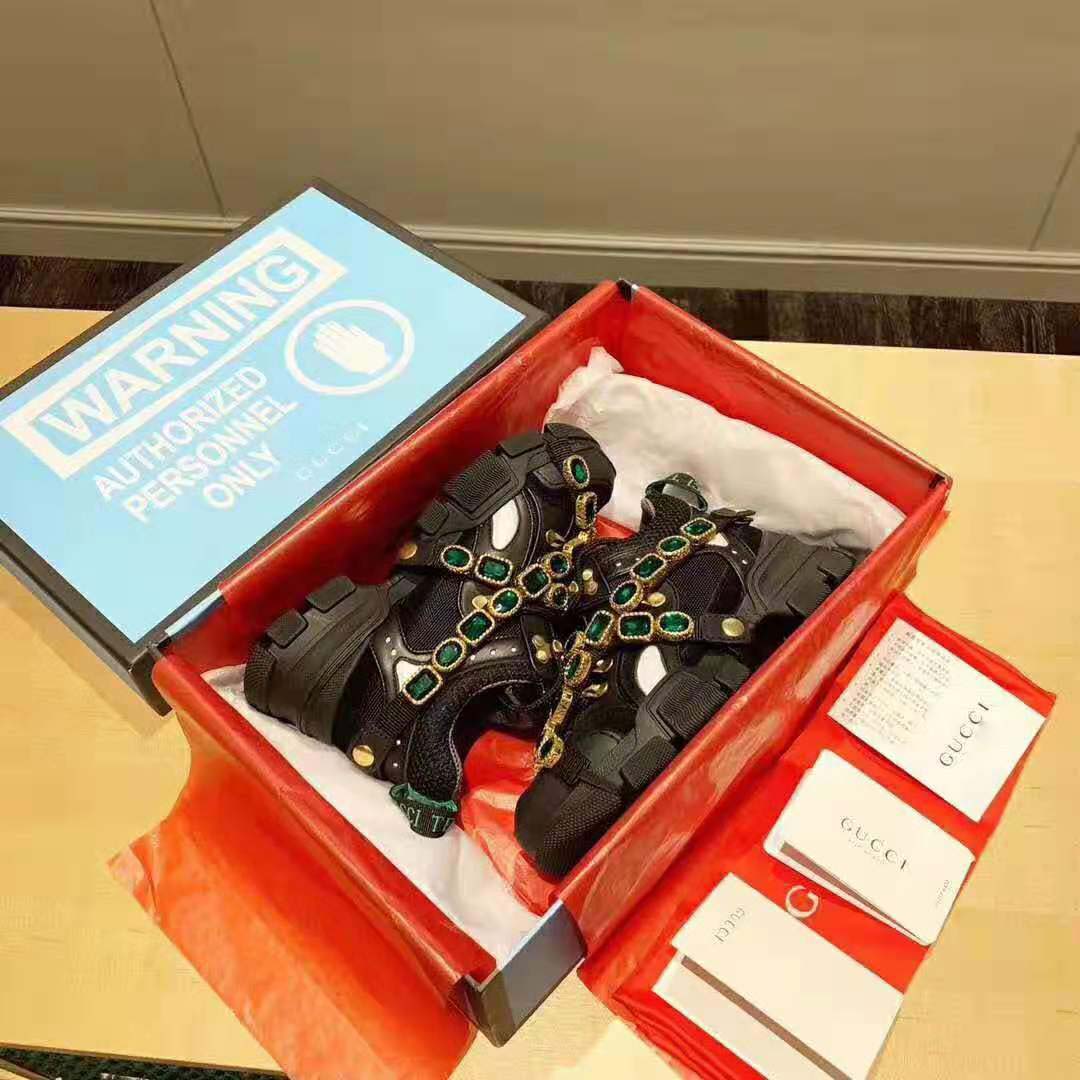 Gucci Women Flashtrek Sneaker with Removable Crystals 5.6cm Height-Black