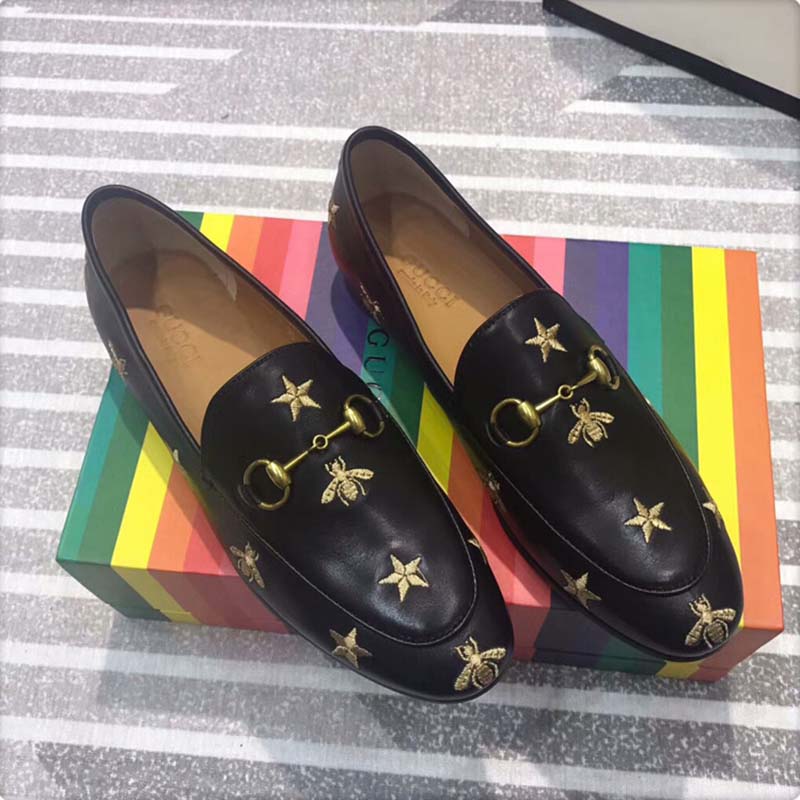 Gucci Women Gucci Jordaan Embroidered Leather Loafer 1.27cm Heel-Black