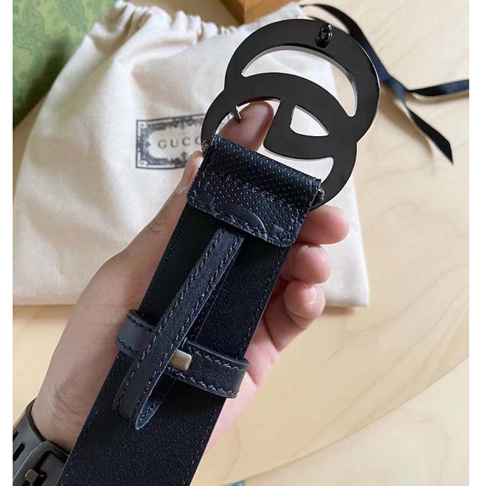 Gucci GG Unisex GG Marmont Embossed Leather Belt Double G Buckle 4 Cm Width