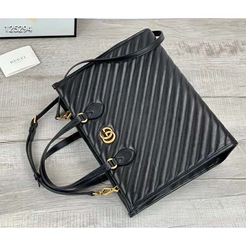 Gucci GG Unisex GG Marmont Medium Tote Bag Black Matelassé Leather
