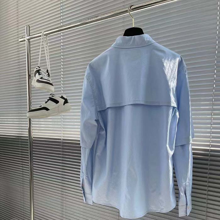 Gucci Women Cotton Poplin Embroidery Light Blue Piece Dyed Point Collar Detachable Sleeves