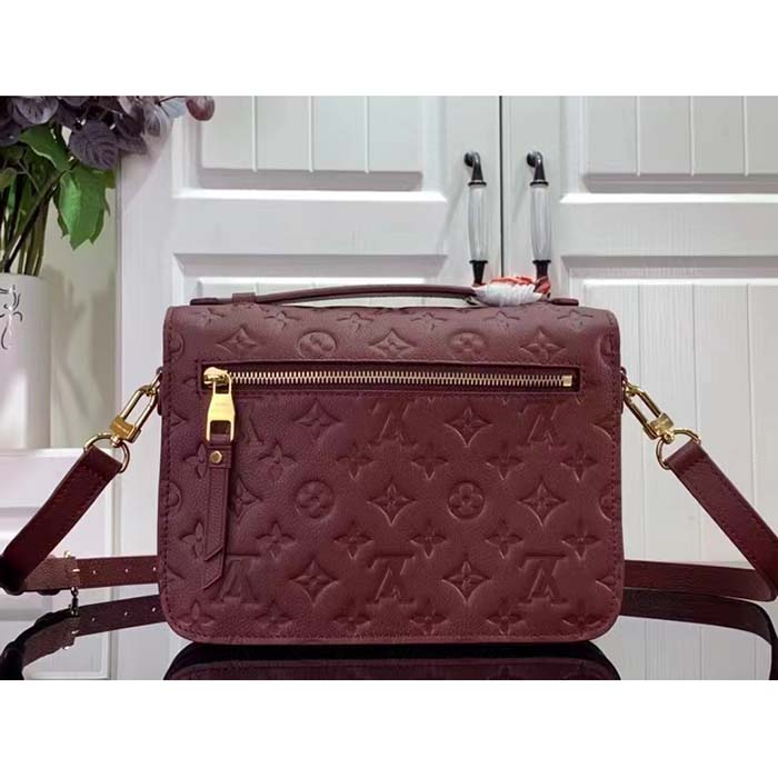 Louis Vuitton LV Women Pochette Métis Wine Red Monogram Empreinte Embossed Grained Cowhide Leather