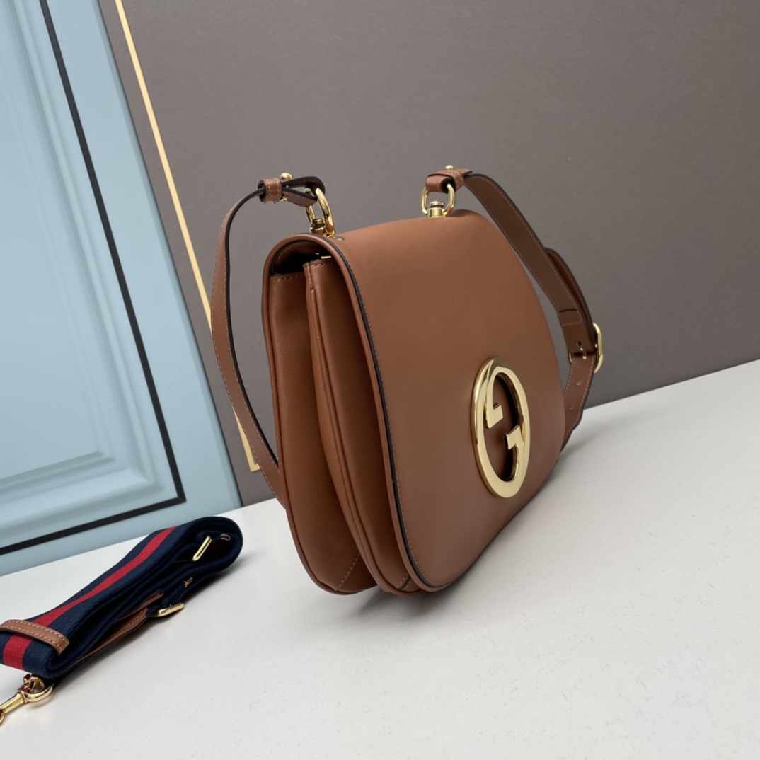 Gucci Women GG Blondie Medium Bag Brown Leather Round Interlocking G