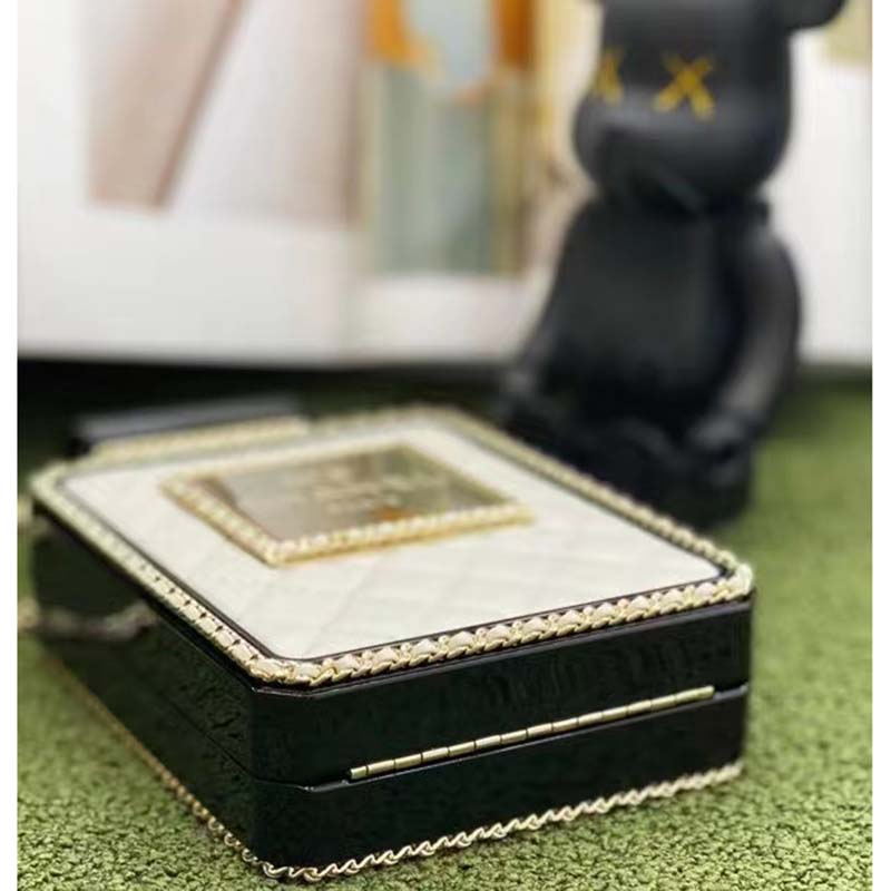 Chanel Women CC Evening Bag Lambskin Plexi Gold-Tone Metal Black White