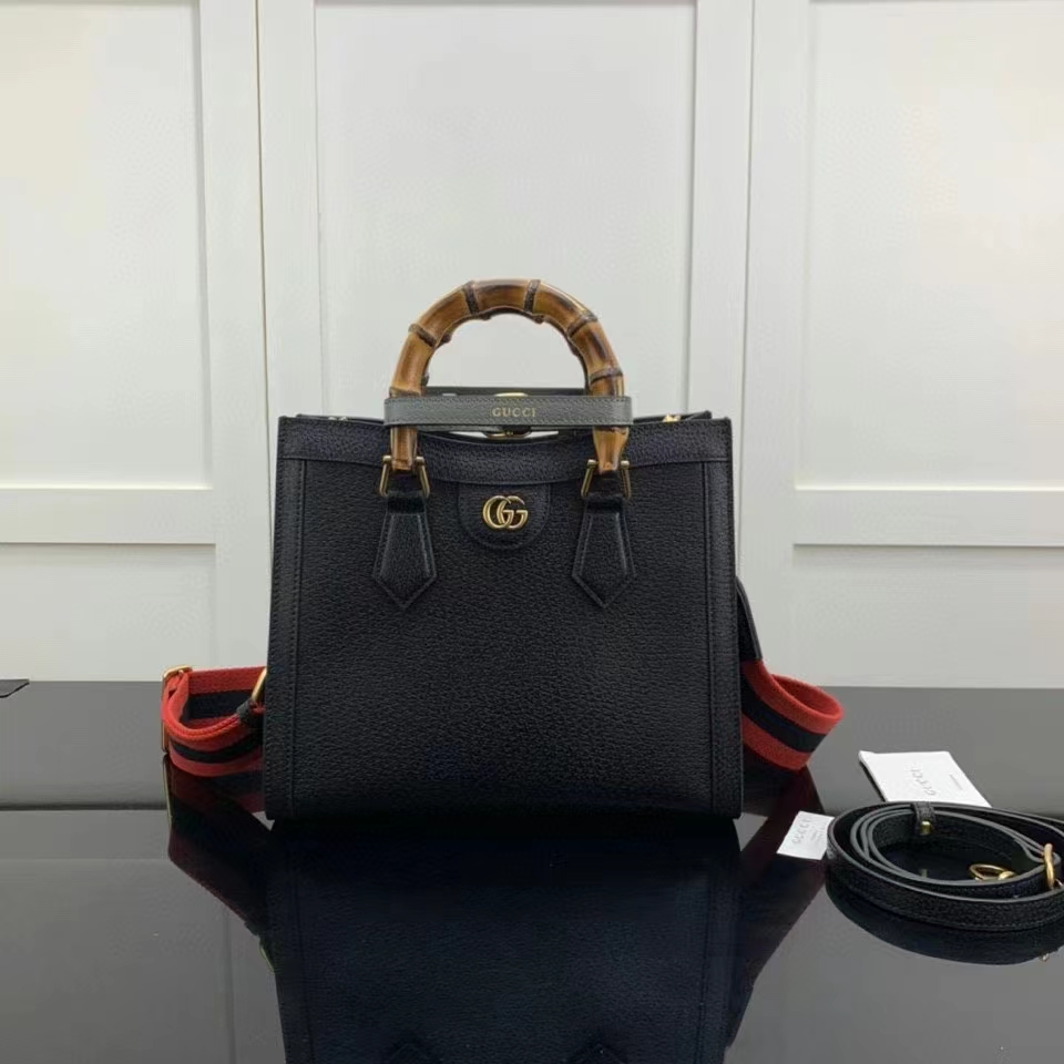 Gucci GG Women Diana Small Tote Bag Double G Black Leather