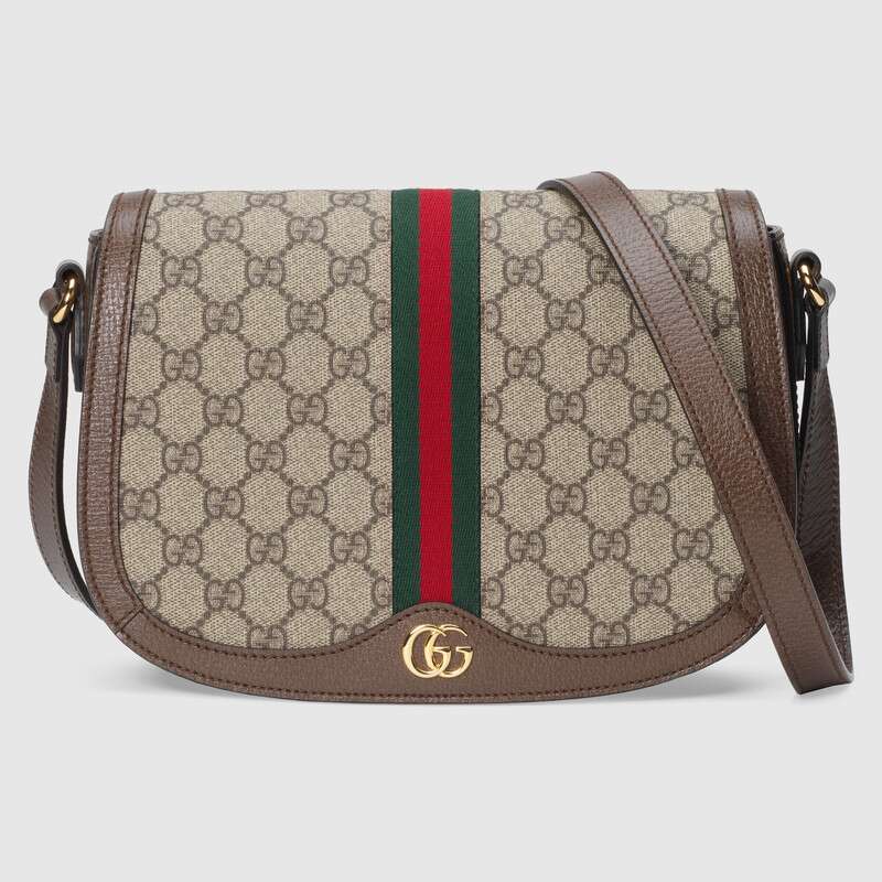 Gucci GG Women Ophidia GG Small Shoulder Bag in Beige/Ebony GG Supreme Canvas