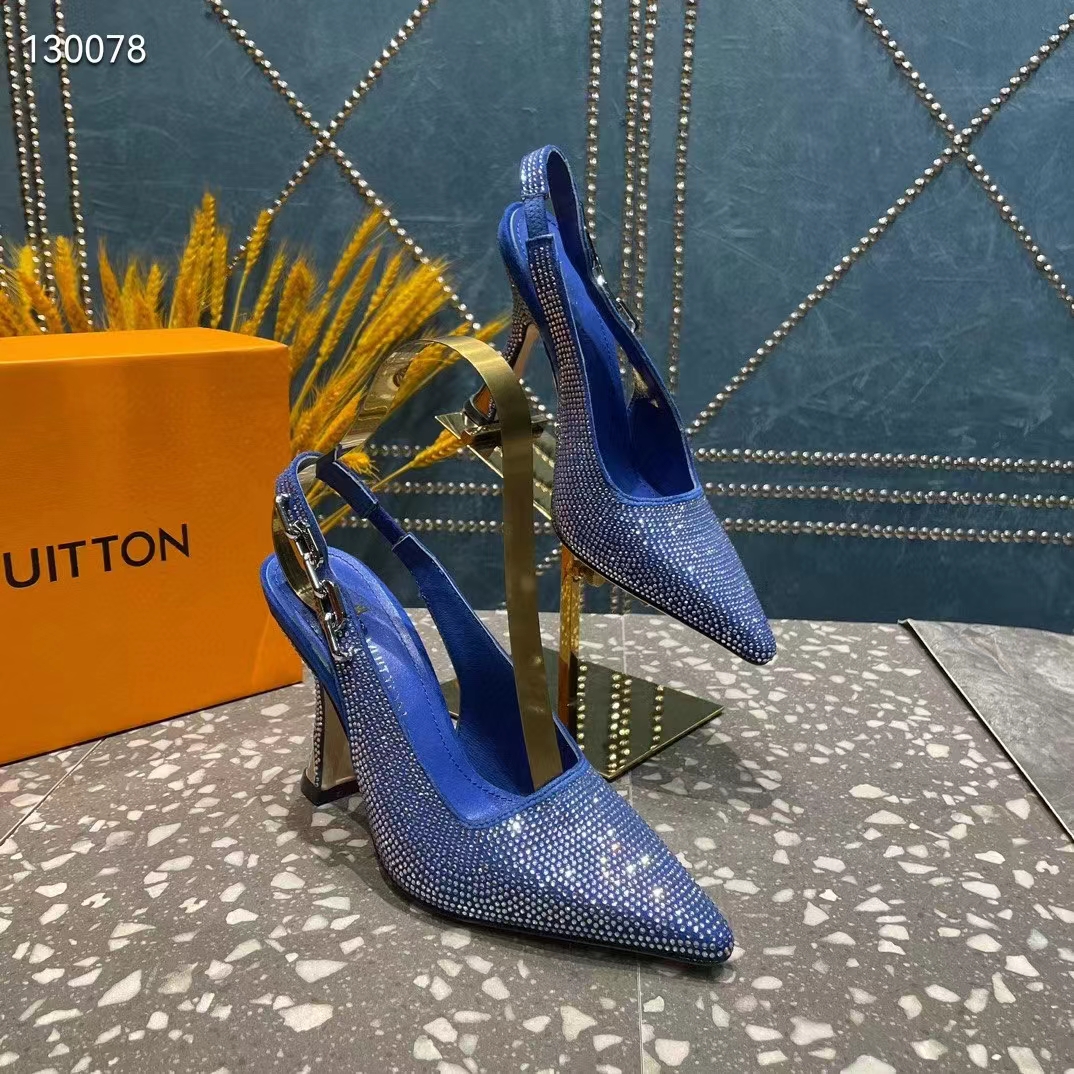 Louis Vuitton LV Women Sparkle Slingback Pump Bleu Roi Blue Strass 9.5 Cm Heel