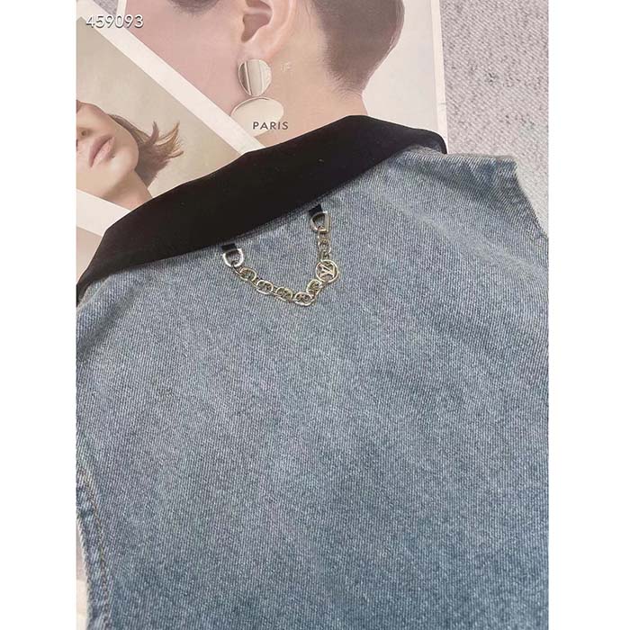 Louis Vuitton Women LV Sleeveless Velvet Accent Denim Jacket Cotton Blue 1AFEQ8