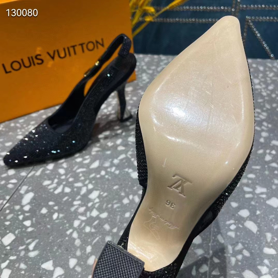 Louis Vuitton LV Women Sparkle Slingback Pump Black Strass Elasticized 9.5 Cm Heel