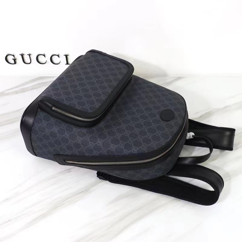 Gucci Unisex Backpack Interlocking G Black GG Supreme Canvas Leather Top Handle