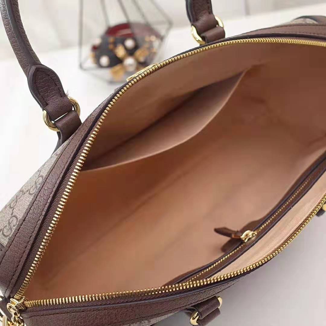 Gucci GG Women Ophidia GG Medium Top Handle Bag in Beige GG Supreme Canvas