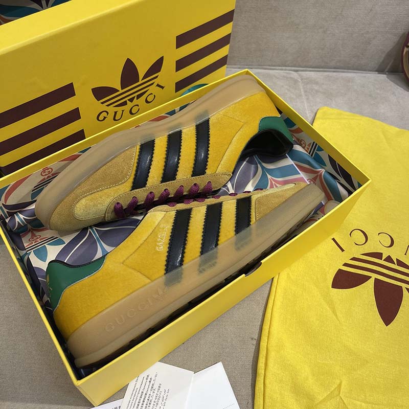 Gucci Unisex Adidas x Gucci Gazelle Sneaker Yellow Velvet Beige Suede Low Heel