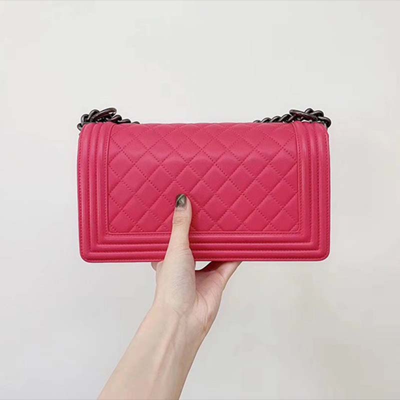 Chanel Women Leboy Flap Bag with Chain in Calfskin Leather-Rose