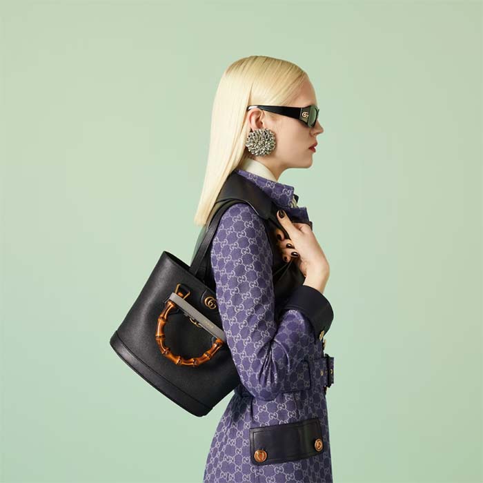 Gucci Women GG Diana Small Tote Bag Black Leather Gold-Toned Hardware Double G