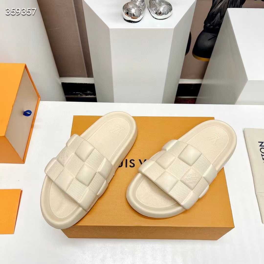 Louis Vuitton LV Unisex Waterfront Mule Beige Maxi Damier Rubber Waterproof Rubber