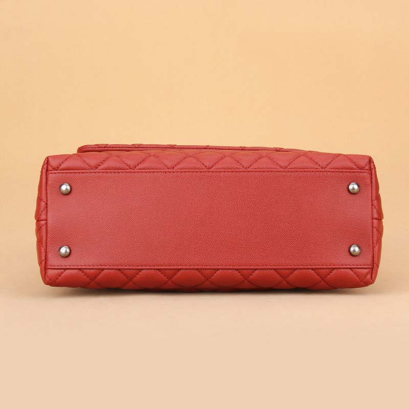 Chanel Women Flap Bag with Top Handle in Grained Calfskin Leather-Red