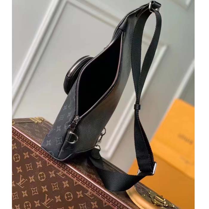 Louis Vuitton LV Unisex Duo Slingbag Black Monogram Coated Canvas Taiga Cowhide Leather