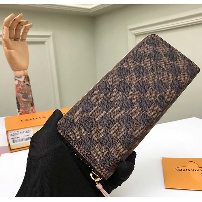 Louis Vuitton LV Unisex Clémence Wallet Brown Pink Damier Ebene Coated Canvas