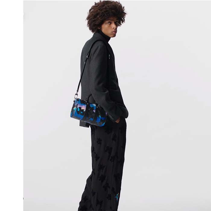 Louis Vuitton LV Unisex Keepall 25 Sunrise Monogram Eclipse Coated Canvas Cowhide Leather