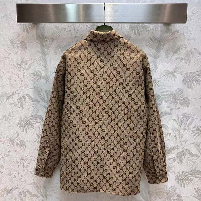 Gucci Men GG Canvas Shirt Point Collar Dropped Shoulder Long Sleeves