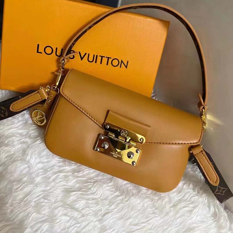 Louis Vuitton LV Women Swing Brown Calfskin Leather Monogram Canvas S Lock