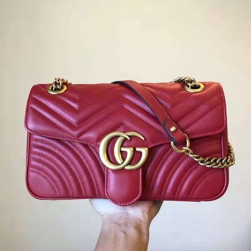 Gucci GG Women GG Marmont Small Matelassé Shoulder Bag Red Double G