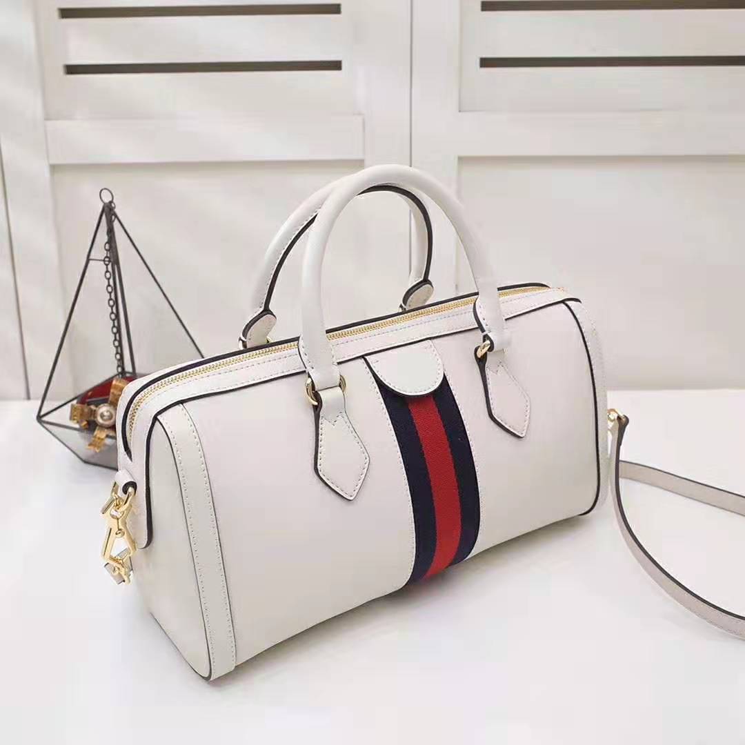 Gucci GG Women Ophidia Medium Top Handle Bag in White Leather