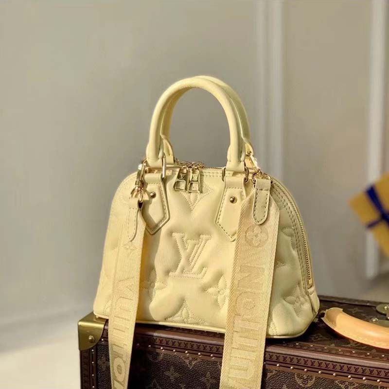 Louis Vuitton LV Women Alma BB Handbag Banana Yellow Quilted Embroidered Calf